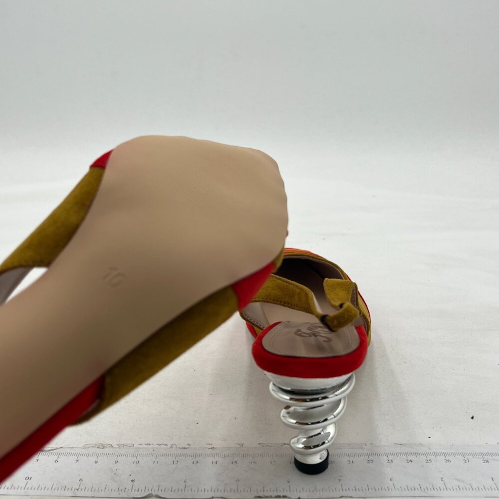 FOWT Yellow Rainbow Color Stripes Strange Spiral Heel Pointed Toe Slingback Pump - Picture 6 of 8